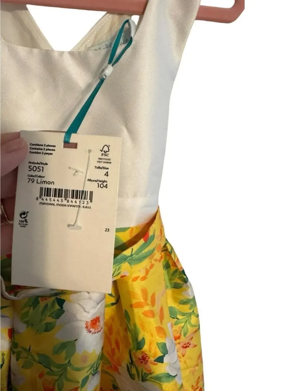 Abel & Lula Formal Yellow Floral Dress Size 4 Toddler with Flower Belt NWT